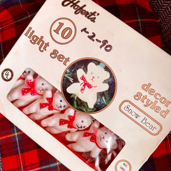 Vintage White Teddy Bear with Red Bows Blow Mold String Lights - Picture 2 of 3